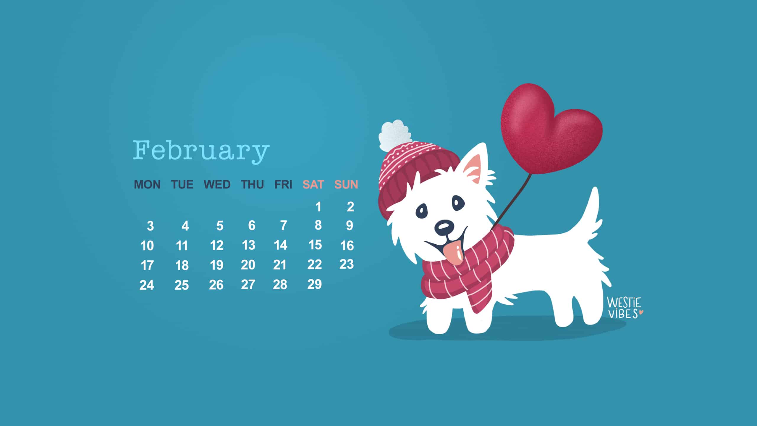 February 2020: Westie Desktop Calendar Wallpaper Sami the Westie