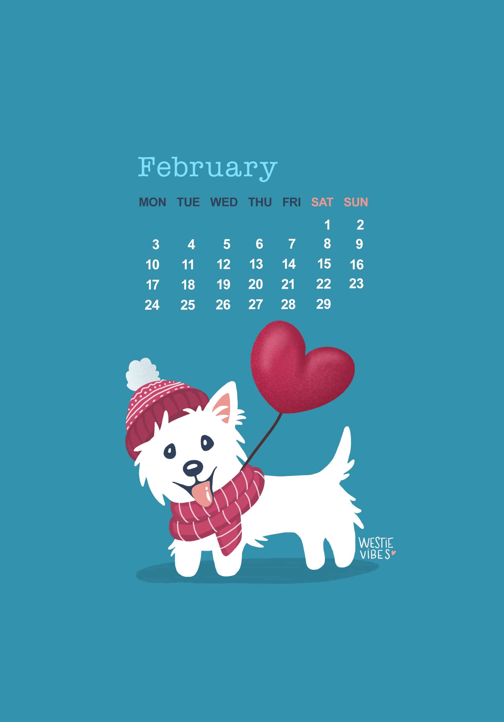 February 2020: Westie iPad Calendar Wallpaper Sami the Westie
