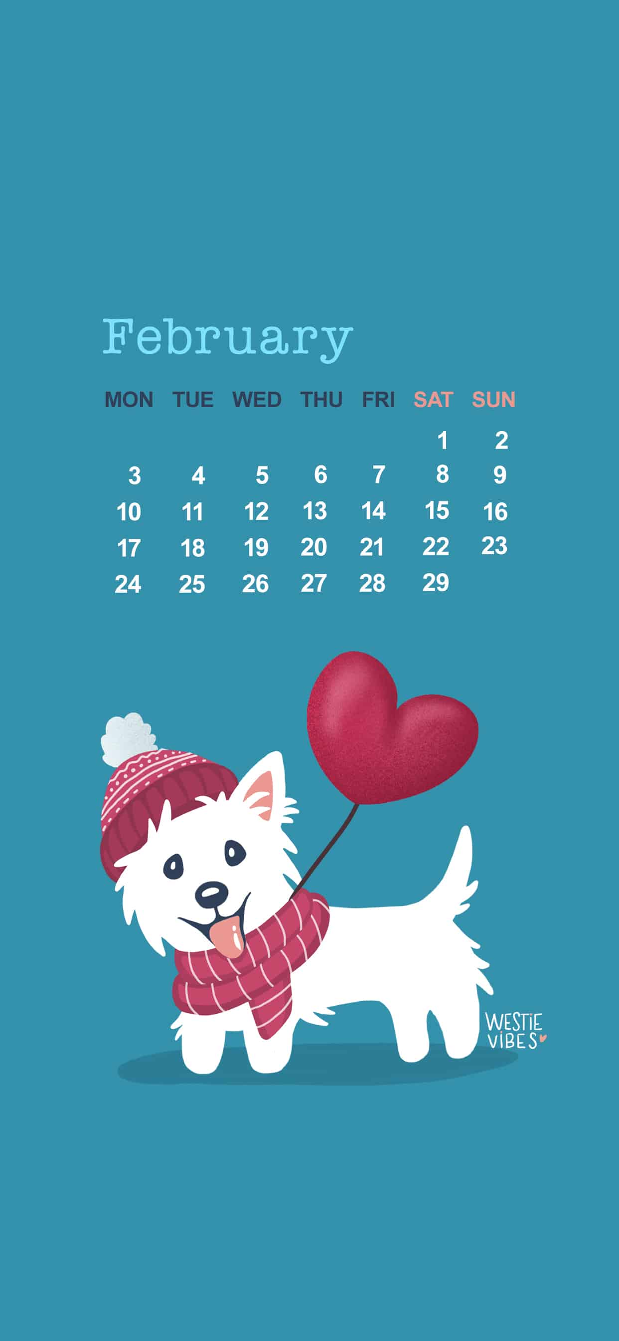 February 2020: Westie Mobile Calendar Wallpaper Sami the Westie