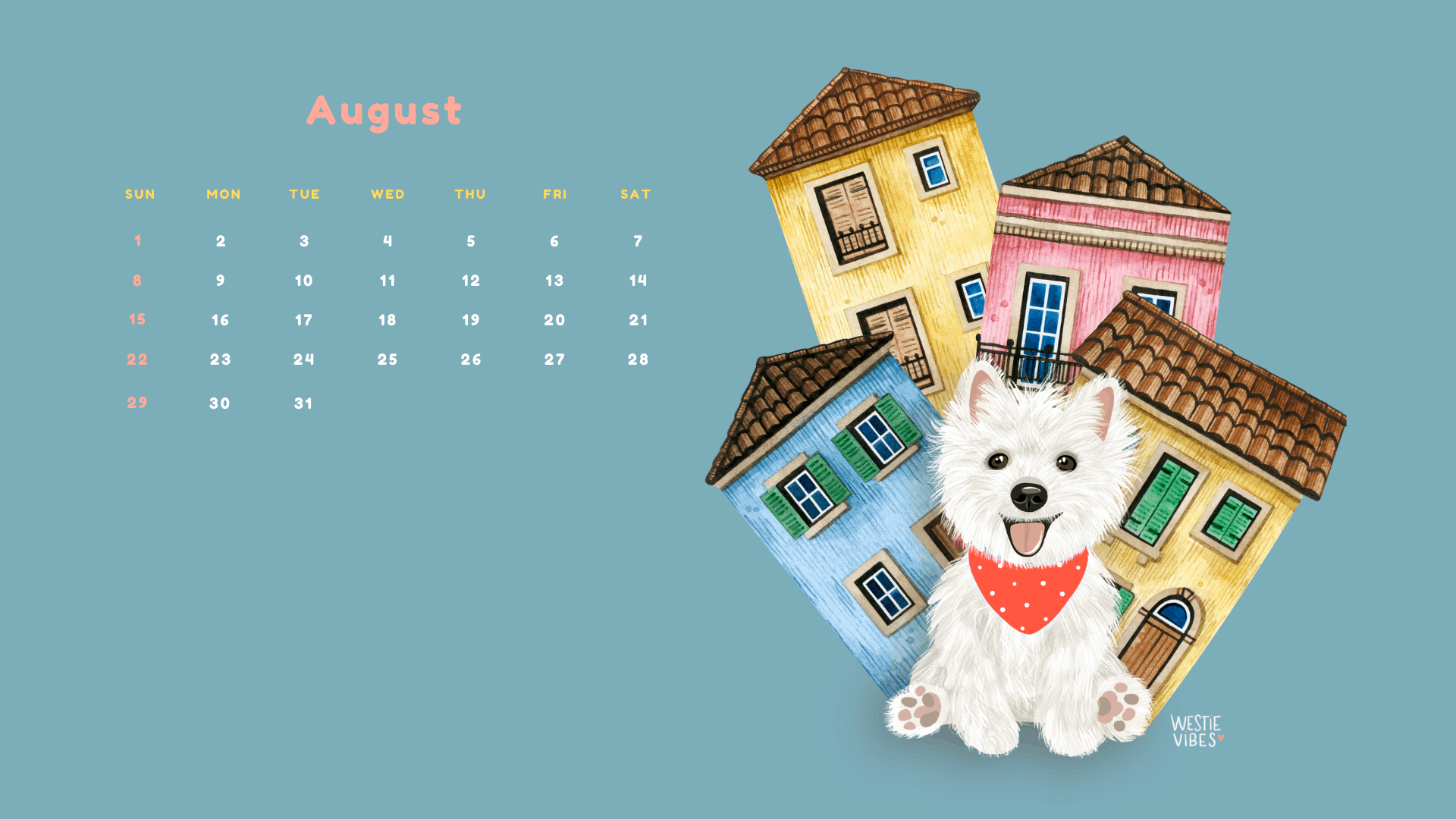 Westie August Calendar for Desktop