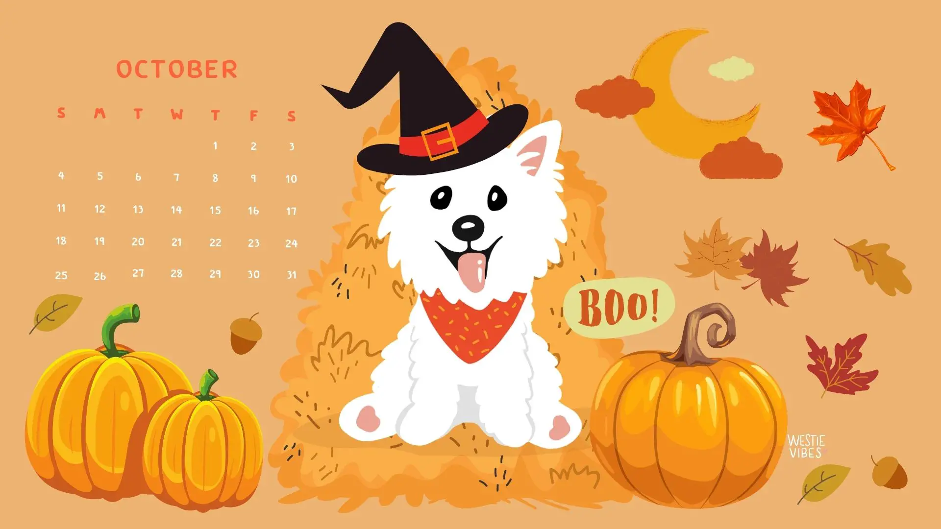 Calendar October Westie Vibes desktop