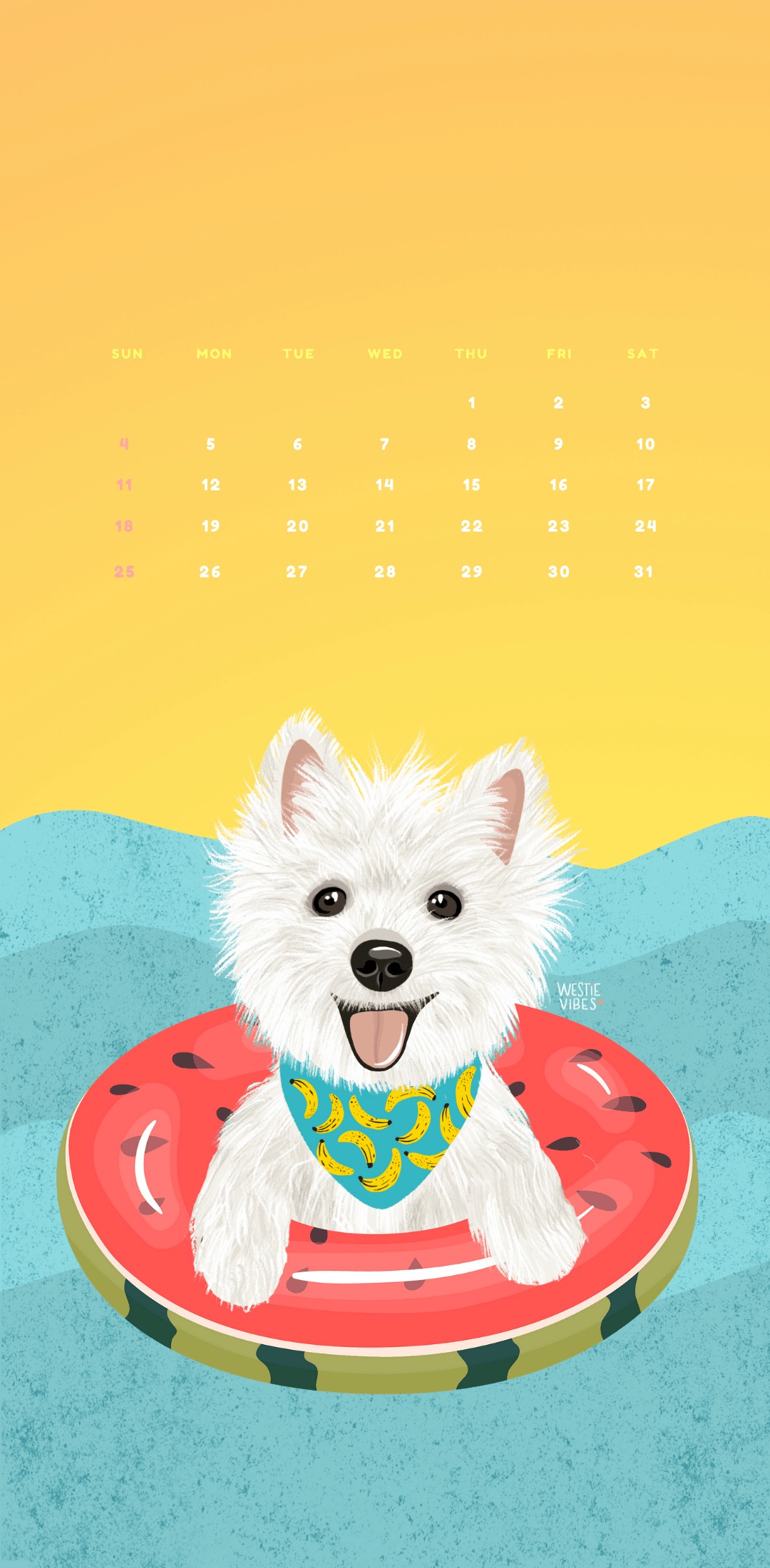 Westie July Calendar for Mobile