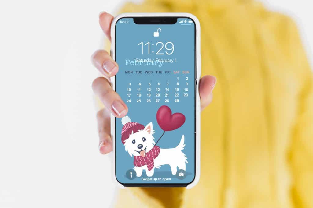 February 2020: Westie Mobile Calendar Wallpaper Sami the Westie